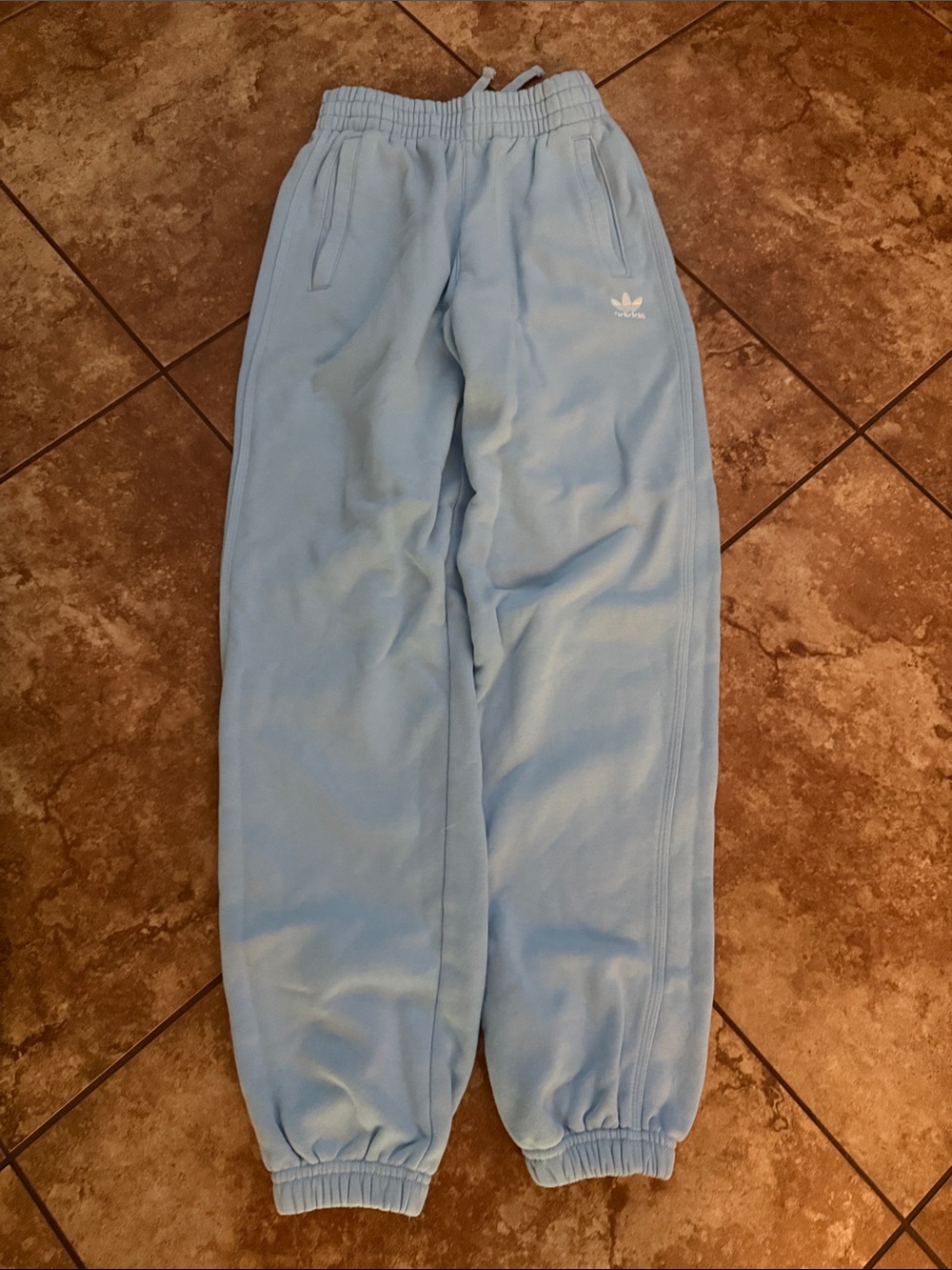 adidas Light Blue Fleece Joggers with Trefoil Logo